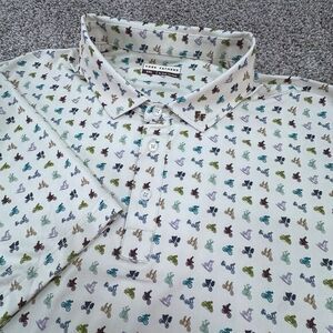 Fore Fathers Mens 2XL Beige Short Sleeve Golf Polo Motorcycle Print‎